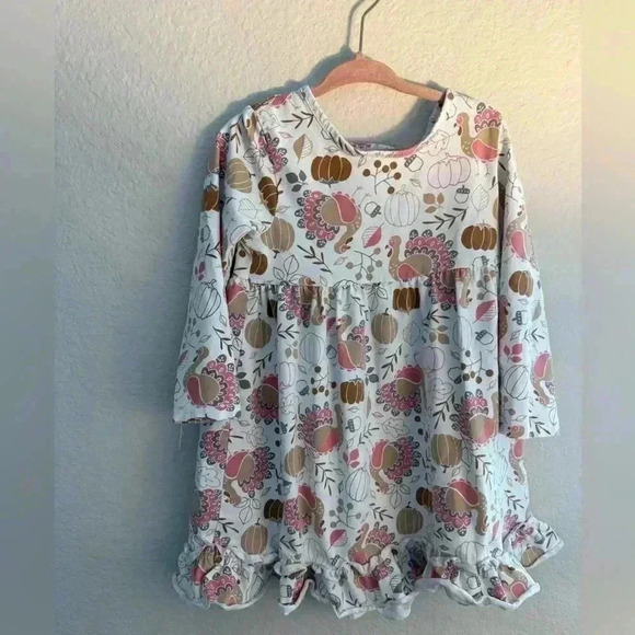 Stitchy Fish Other - Stitchy Fish Be Thankful Dress Size 3T Thanksgiving Turkey Pumpkin Little Girls